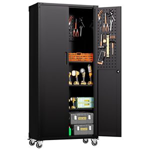 Armadio Metallico Nero da 71 Pollici per Garage con Ruote, Soluzione Multiuso per Organizzazione Attrezzi in Casa, Ufficio e Scuola - Product Image 6