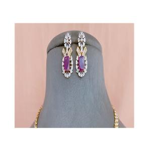 Magnifique ensemble collier et boucles d'oreilles plaqué or de qualité supérieure avec pierres, idéal pour les mariages et les occasions festives, collection pour femmes - Product Image 2