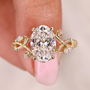 Anillo de Diamante de Corte Ovalado Inspirado en la Naturaleza con Piedra Lateral Marquise, Anillo de Diamante Cultivado en Laboratorio de 2.10 ct, Joyería, Anillo de Oro de 14k - Product Image 1