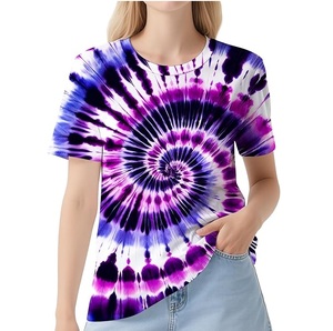 Camiseta Tie-Dye de Algodón 100% Lavado de Alta Calidad a Precio Accesible, Nueva, Personalizada, Corte Ajustado, para Verano, para Chicas - Product Image 6