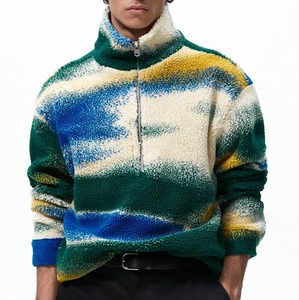 Men's Gradient Color Turtleneck Fleece <b>Jacket</b> Casual Thick Sherpa Lined Pullover <b>Winter</b> Wear Regular Fit Polyester Material - Product Image 2