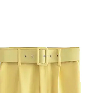 Pantalon décontracté jaune en lin/coton sergé pour homme LAMA INDUSTRIES, taille mi-haute, devant plat, fermeture éclair, coupe droite, léger - Product Image 3