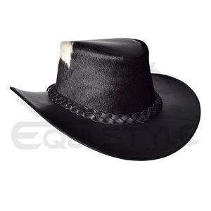 Sombreros de Vaquero de Cuero Genuino con Pelo, Diseño Occidental de Moda, Banda Trenzada, Talla Adulto 58-60CM, Sombreros de Cuero Unisex - Product Image 1