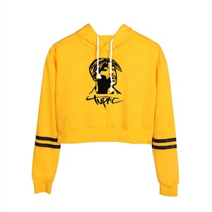 Automne femmes 100% coton personnalisé imprimé brodé Logo avant Badge haute qualité hiver Streetwear à capuche haut court à capuche - Product Image 4