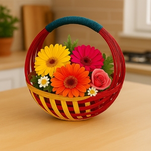 Cesta de Flores Colorida de Bambú, Estilo Bohemio, Hecha a Mano, Ecológica, Reciclable y Ligera, para Decoración del Hogar o Aniversarios - Product Image 4