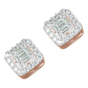 Boucles d'oreilles en diamant avec clous en diamant Baguette véritable Baguette élégante de luxe 14KT or jaune et blanc avec micro insertion géométrique - Product Image 3