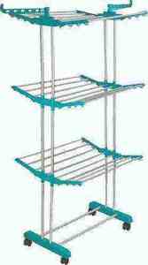 Movable Modern Three Tier Stainless Steel Foldable Clothing Drying Rack And Laundry Organizer With Wheels And Chrome Finish - Product Image 3