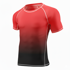 Haut de protection anti-UV à manches courtes pour homme, dégradé rouge à noir, séchage rapide, en spandex et polyester - Product Image 1
