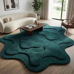 Alfombra Decorativa Rectangular Verde Premium, Alfombra Moderna de Felpa, Alfombra de Lana Hecha a Mano de Lujo, 1 Pieza, Diseño Floral, Antideslizante - Product Image 3