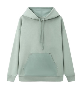 Sweat-shirt à capuche unisexe vert olive, surdimensionné, en coton tricoté, décontracté, pour l'automne, avec poche avant, en mélange de coton basique - Product Image 3