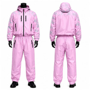 Ensemble 2 pièces coupe ajustée : Veste zippée et pantalon en polyester/nylon, motif imprimé par sublimation, épaules tombantes, coupe-vent épais - Product Image 1