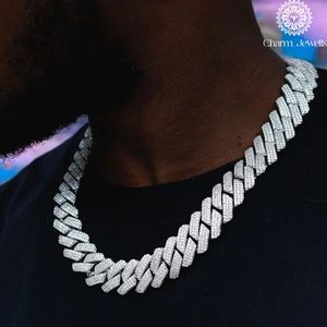 Charm Jewells Men's Moissanite <b>Statement</b> <b>Necklace</b> 925 Silver Rhodium Plated Geometric Link Chain Hip Hop Style - Product Image 1