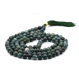 Venta al por mayor hecho a mano 108 cuentas musgo ágata Jap Mala Yoga meditación collar Feng Shui estilo pulido amor meditación precio a granel - Product Image 2