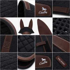 Almohadilla de lana personalizada para silla de montar con ribete de cuero marrón, logo frontal bordado a mano, transpirable, acolchada, estampada digitalmente y tejida. - Product Image 3
