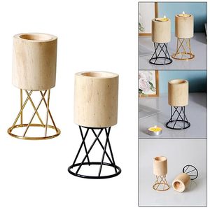 Modern Wooden Candle <b>Holder</b> with Metal Stand Handmade Tabletop <b>Tealight</b> Candle Stand Home Decor - Product Image 3