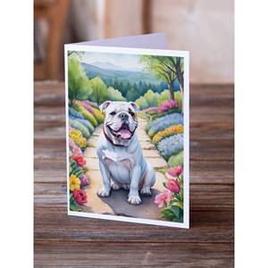 Whimsical A7 Tamaño 5x7 English Bulldog Spring Path Tarjetas de notas en blanco Paquete de 8 con sobres Tarjetas de felicitación - Product Image 2