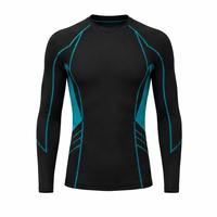 T-shirt de sport pour homme à manches longues noir avec accents turquoise, anti-UV, écologique, séchage rapide, en polyester, pour fitness adulte – Meilleure vente
