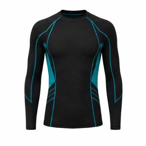 T-shirt de sport pour homme à manches longues noir avec accents turquoise, anti-UV, écologique, séchage rapide, en polyester, pour fitness adulte – Meilleure vente - Product Image 1