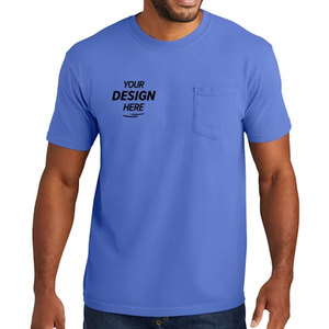 T-shirt pour homme bleu à manches courtes, col rond, coupe classique, couleur unie, jersey décontracté en coton, avec poche - Product Image 4