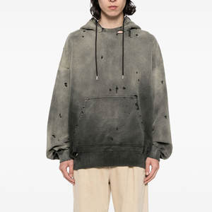 Sudadera con Capucha de Tela Suave al Tacto, Diseño Desgastado con Patrón de Rasgaduras Único, Mezcla de Algodón, Corte Holgado con Hombros Caídos - Product Image 2