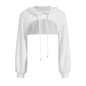 <b>Women's</b> Regular <b>Hoodie</b> Solid Color Cotton Knitted Long Sleeve Casual Winter/Spring/Autumn Wear <b>White</b> Pullover Sweatshirt Front - Product Image 1