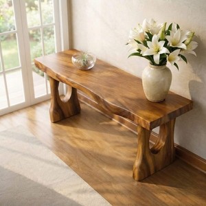 <b>Rustic</b> Solid <b>Wood</b> Console <b>Table</b> Handmade Trestle Base Modern Entryway Furniture Living Room Decor Entrance <b>Table</b> - Product Image 3