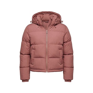 Veste matelassée à capuche pour femme, coupe-vent d'hiver, manches longues, couleur unie, fermeture éclair, rembourrage épais en polyester, longueur courte - Product Image 1