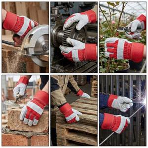 Gants de soudure en cuir de vachette de haute qualité, rouge et gris, avec dos en tissu de coton, robustes, pour travaux industriels et sécurité. - Product Image 3