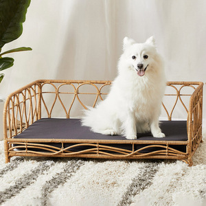Modern Style Handcrafted Rattan Pet <b>Beds</b> for Dogs and Cats Natural Wicker Cat Dog Pet <b>Bed</b> with Pillow - Product Image 3