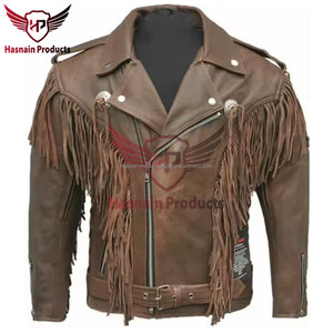 Chaqueta de Cuero Genuino de Cordero Marrón para Hombre, Estilo Occidental del Medio Oeste, Chaqueta con Flecos para Motociclista, Aspecto Vintage Hecho a Mano - Product Image 4
