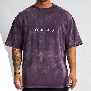OEM/ODM Custom Made 100% Cotton 230gsm Drop Shoulder Acid Washed T-shirts Custom Screen Printed Logo Fashionable T-Shirt - Product Image 5
