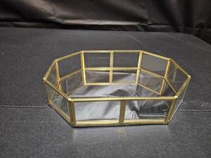 Plateau miroir octogonal en métal avec cadre doré pour le rangement - Product Image 5