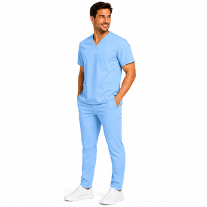 Ensemble de blouses médicales pour hommes, col en V, manches courtes, pantalon de jogging, couleur unie, uniforme médical, vêtements d'hôpital, coton et polyester tissé, haute qualité - Product Image 5