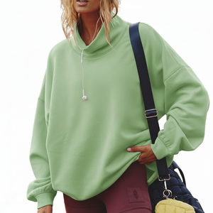 Sudadera Oversize Relajada de Invierno con Cuello Alto y Logotipo Personalizado para Mujer, de Peso Medio, Poliéster/Algodón, Servicio OEM Personalizable - Product Image 3