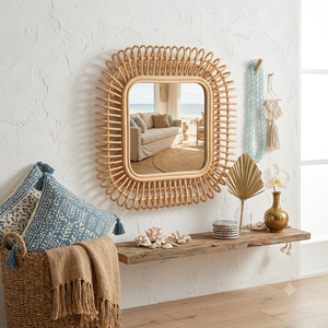 Wholesale Price 100% Natural Rattan Wall <b>Mirror</b> Square Decorative Boho <b>Hanging</b> <b>Mirrors</b> For Living Room Bedroom Hotel Home Decor - Product Image 1