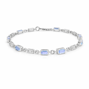 925 Sterling Silver Tanzanite Octagon Stone <b>Charm</b> Bracelet with Blank Links Gold & Rhodium Plated - Product Image 2