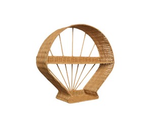 Étagère murale en rotin naturel artisanal en forme de ballon avec compartiments ouverts pour chambre d'enfant, crèche et salle de jeux - Product Image 1