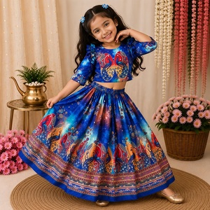 Ensemble de lehenga et de blouse traditionnels indiens et pakistanais pour filles de 2 à 15 ans, coupe classique, pour mariage et occasions spéciales - Product Image 3
