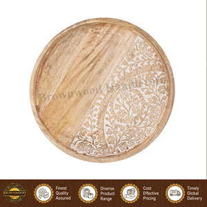 Indian Manufacturer Good Quality Hotels and Restaurants Food <b>Tray</b> | Wooden Hand Carved <b>Round</b> <b>Serving</b> <b>Tray</b> at Factory Price - Product Image 2