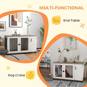 "Rectangle Walnut & White 2-in-1 Dog <b>Crate</b> Table with Double Doors & Storage for Indoor Medium & Large Dogs" - Product Image 5