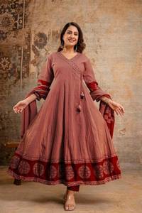 Twinfeet Women's Traditional Cotton <b>Kurti</b> & Palazzo with Dupatta Suit Set-Knee-Length Quick Dry for Diwali/Wedding/Party - Product Image 4