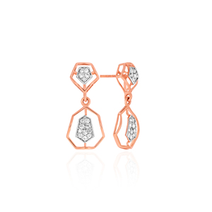 Designer Rose Gold 14K Lab Grown <b>Diamond</b> Polygon <b>Dangle</b> <b>Earrings</b> with Micro Pave <b>Diamond</b> Trendy Elegant Party Wear Jewelry - Product Image 2