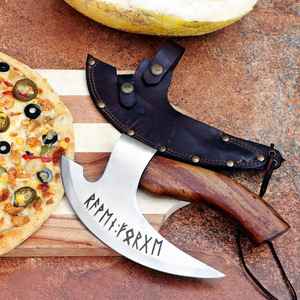 Coupe-pizza hache Viking fait main, forgé sur mesure, qualité industrielle, manche en bois, style hache, outil cadeau et d'extérieur - Product Image 2