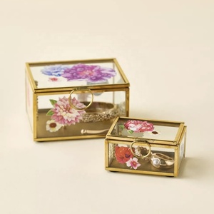 Wholesale Latest Floral Lid Brass and Glass Luxury Jewelry Storage and Organizer Box Handmade <b>Earrings</b> <b>Case</b> Customizable - Product Image 1
