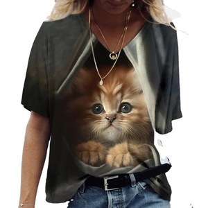 Femmes dégradé de couleur jaune bleu Orange imprimé T-shirt femme classique mode à manches courtes T-shirt dames col rond hauts - Product Image 1