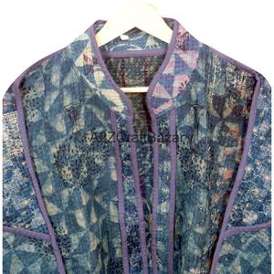 Veste courte matelassée Kantha indienne à imprimé floral, manches classiques, 100 % coton écologique, pour l'hiver - Product Image 4