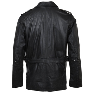 Men's Black Genuine Leather <b>Jacket</b> Turn-down Collar Button Closure Workwear Style Autumn Wear Regular Fit - Product Image 2