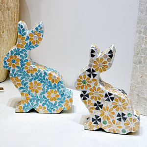 Juego de estatuas de conejo de nácar, las más vendidas, hechas a mano, mosaico, decoración de jardín, de Vietnam - Product Image 6