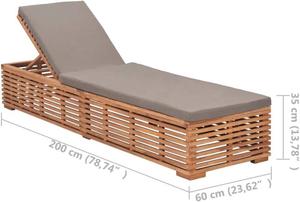Chaise longue en teck avec coussin gris, dossier réglable, lit de jour contemporain pour l'extérieur avec pieds coniques - Product Image 3