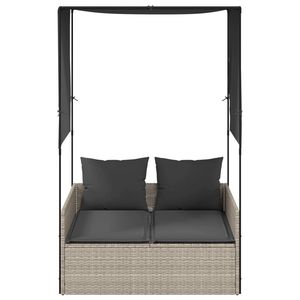 Lettino Doppio Grigio Chiaro in Rattan PE per Esterni con Cuscini Inclusi, Design Moderno - Product Image 3
